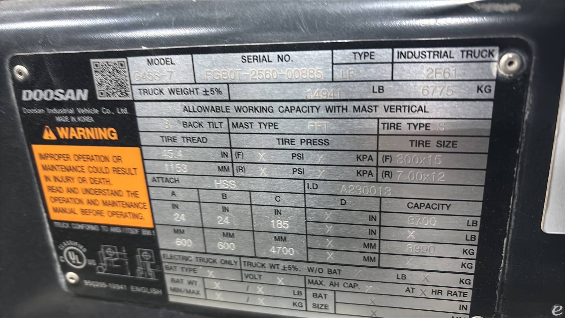 2022 Doosan G45S-7