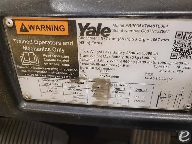 2019 Yale ERP035VT Electric Forklift - 123Forklift