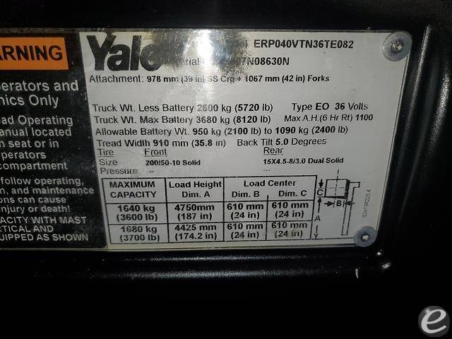 2015 Yale ERP040VT Electric Forklift - 123Forklift