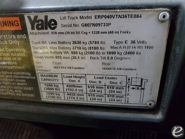 2016 Yale ERP040VT Electric Forklift - 123Forklift