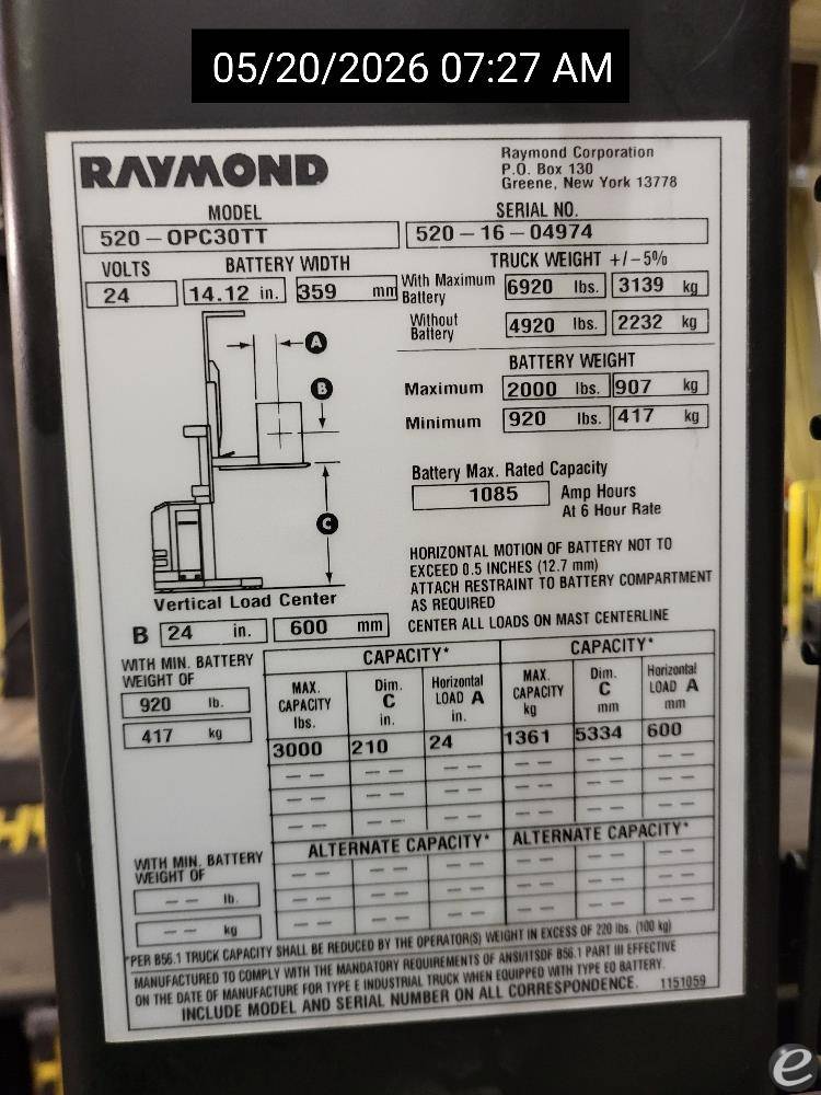 2016 Raymond 520-OPC30TT