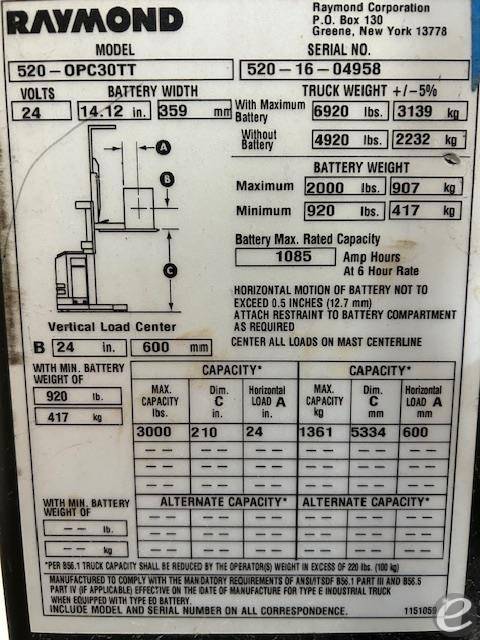 2016 Raymond 520OPC30TT Electric Order Picker - 123Forklift