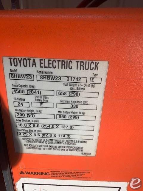2018 Toyota 8HBW23 Electric Forklift - 123Forklift
