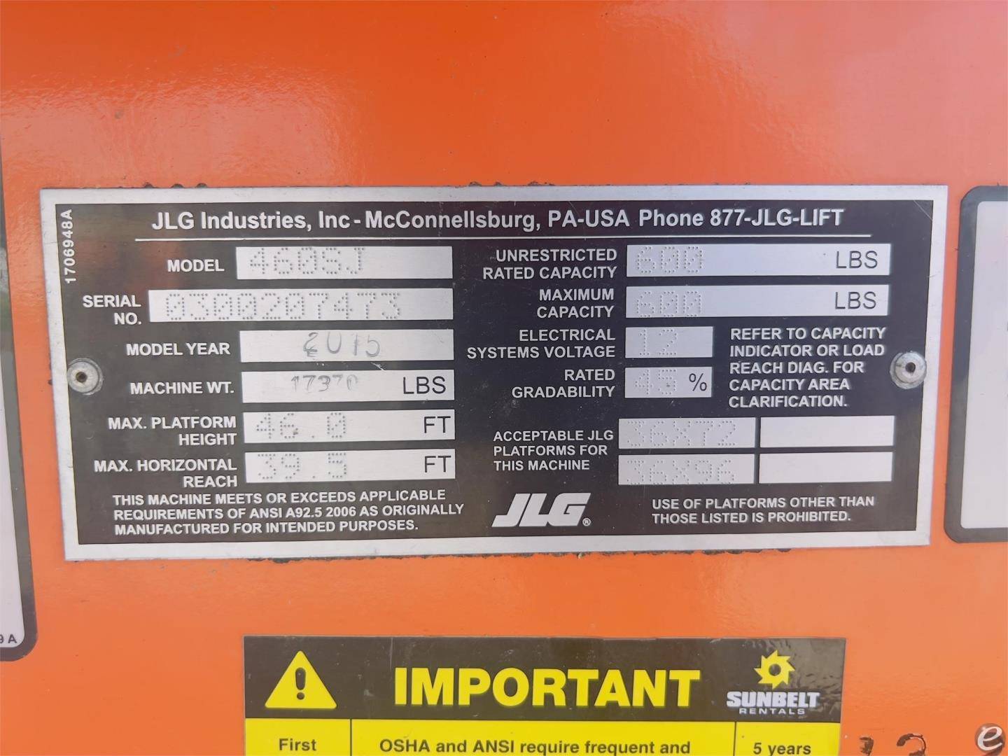 2015 JLG 460SJ