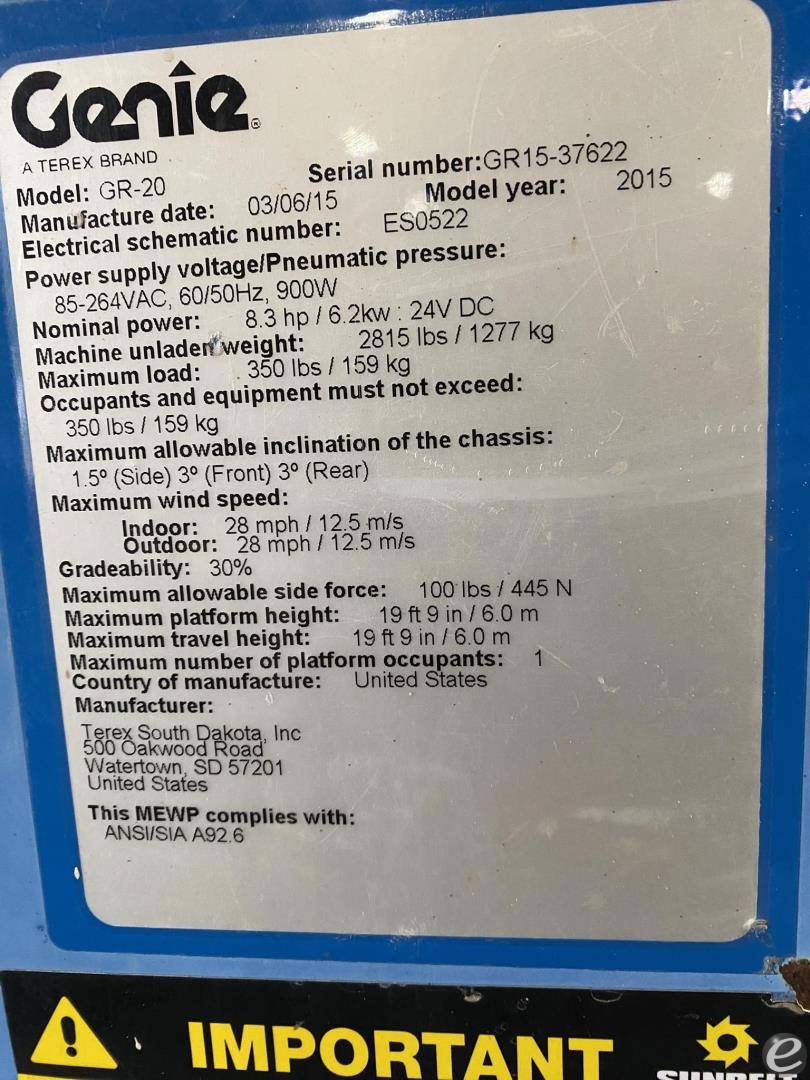 2015 Genie GR20