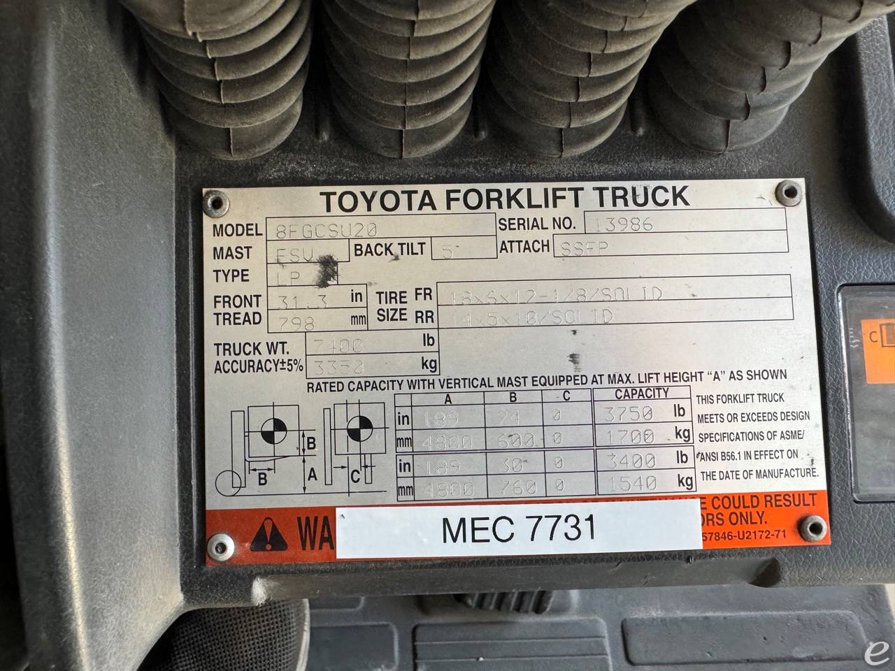 2008 Toyota 8FGCSU20 LP Gas Forklif...