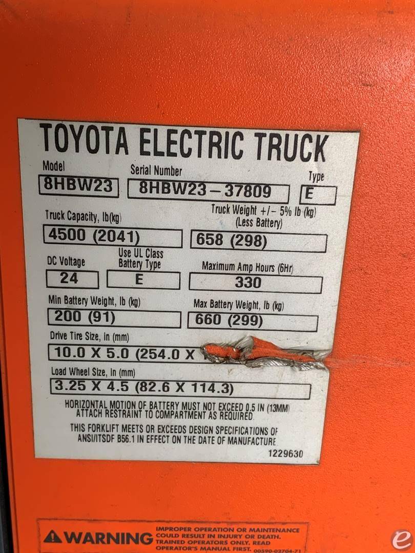 2019 Toyota 8HBW23 Electric Forklift - 123Forklift