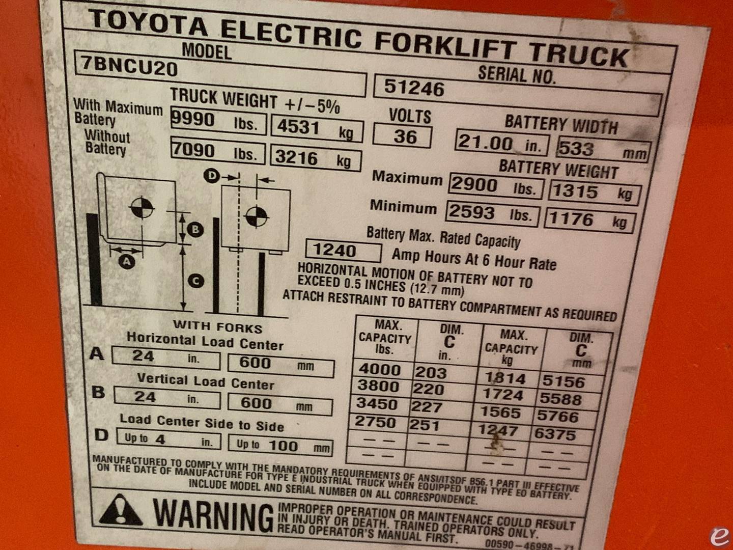 2013 Toyota 51246 Electric Forklift...