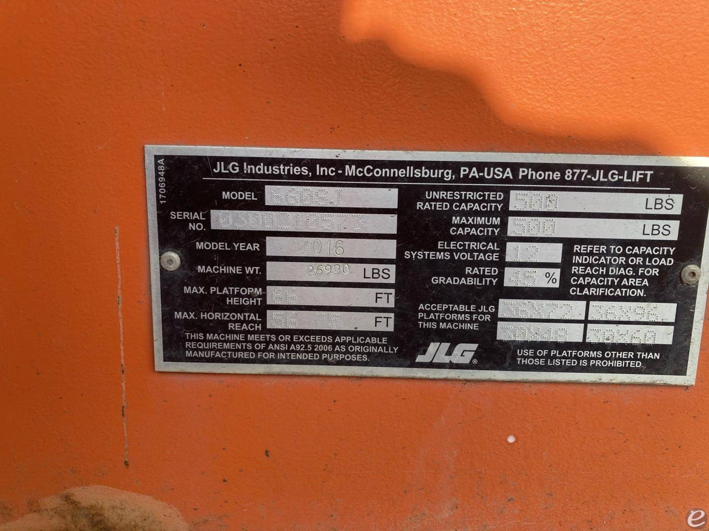 2016 JLG 660SJ