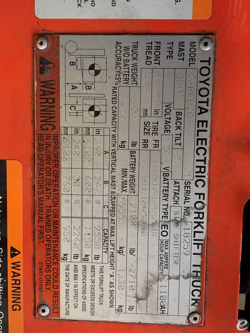 2010 Toyota 7FBEU20 Electric Forklift - 123Forklift