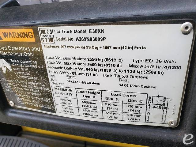 2016 Hyster E30XN Electric Forklift - 123Forklift