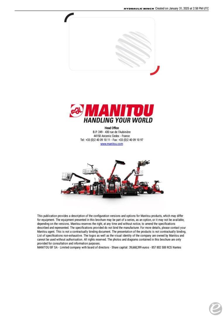 2026 Manitou HYDRAULIC WINCH
