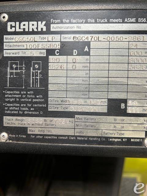 2012 Clark CGC50L LP Gas Forklift - 123Forklift