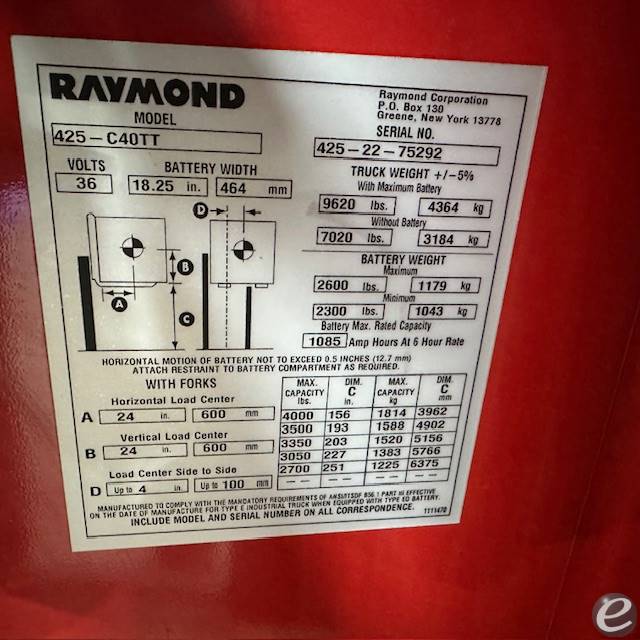 2022 Raymond 425-C40TT