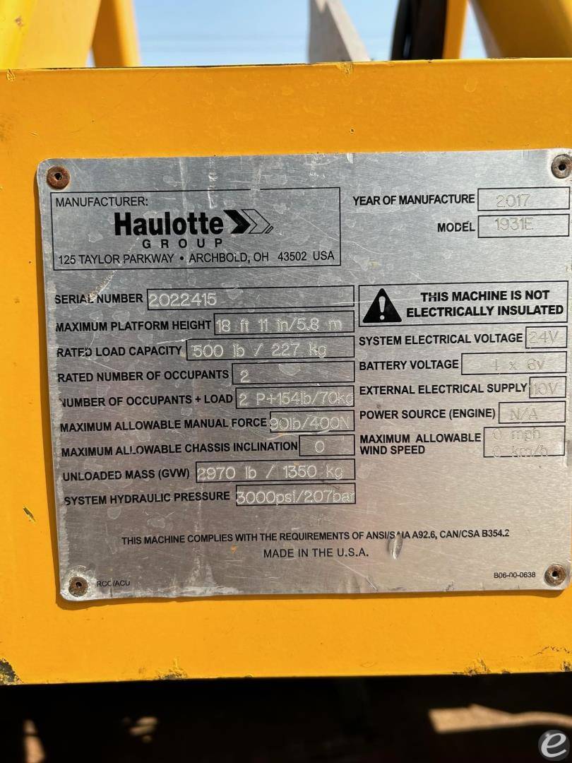 2017 Haulotte Group OPTIMUM 1931E Electric Scissor Lift - 123Forklift