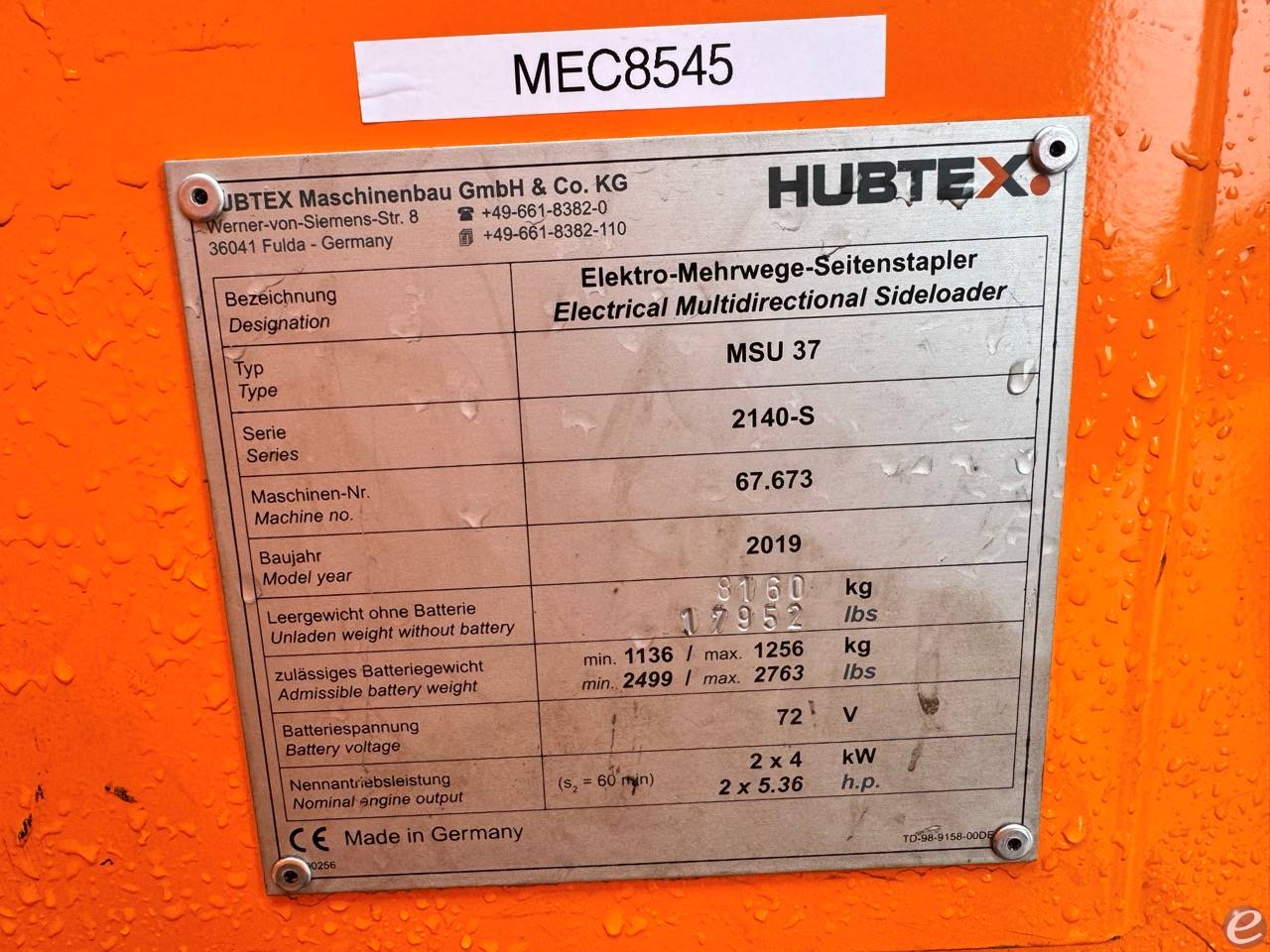 2019 Hubtex MSU37