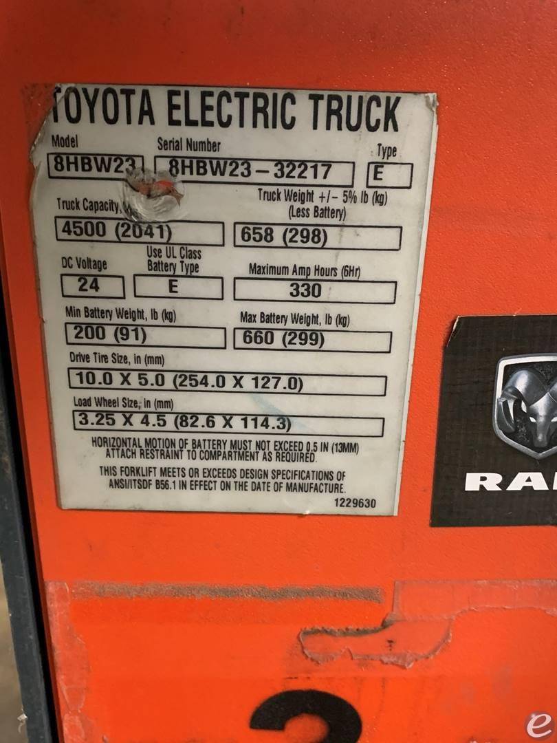 2018 Toyota 8HBW23 Electric Forklift - 123Forklift