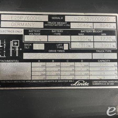2014 Linde E25P Electric Forklift