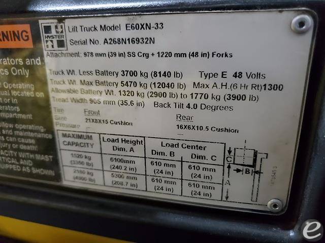 2015 Hyster E60XN Electric Forklift - 123Forklift
