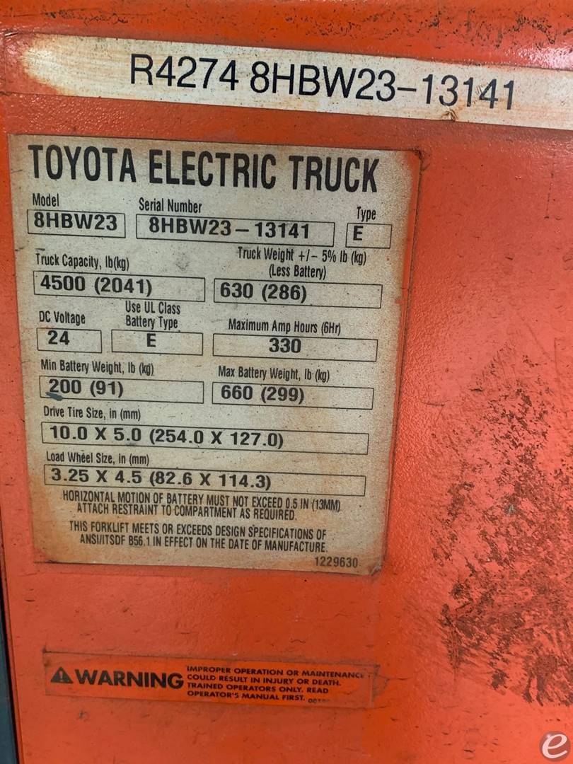 2016 Toyota 8HBW23 Electric Forklift - 123Forklift