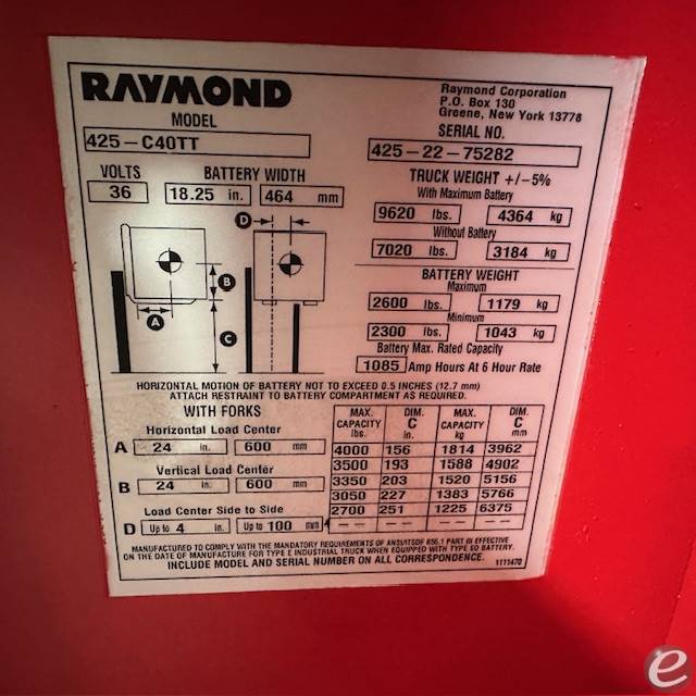 2022 Raymond 425-C40TT