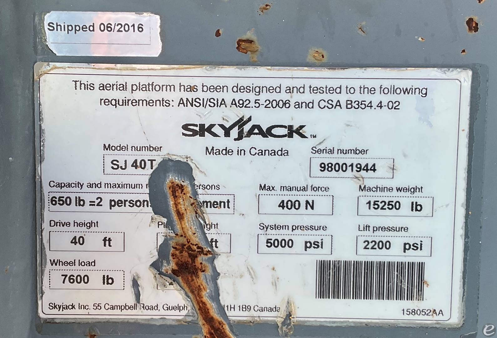 2016 Skyjack SJ40T