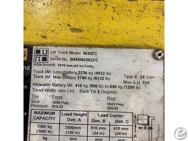 2009 Hyster W30ZC Electric Forklift - 123Forklift