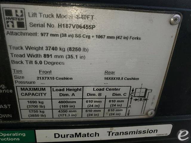 2016 Hyster S40FT Cushion Tire Forklift - 123Forklift