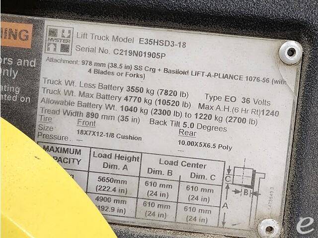 2016 Hyster E35HSD3 Electric Forklift - 123Forklift