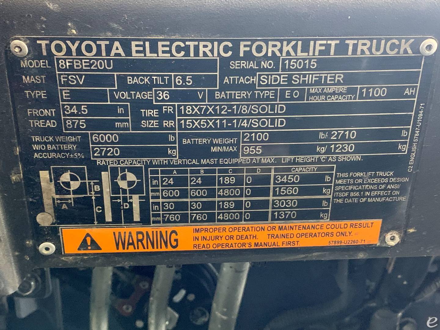 2018 Toyota 8FBE20U Electric Forklift - 123Forklift