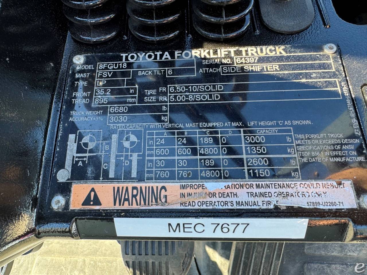 2017 Toyota 8FGU18 LP Gas Forklift - 123Forklift