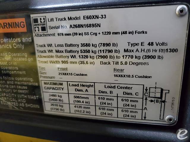 2015 Hyster E60XN Electric Forklift - 123Forklift