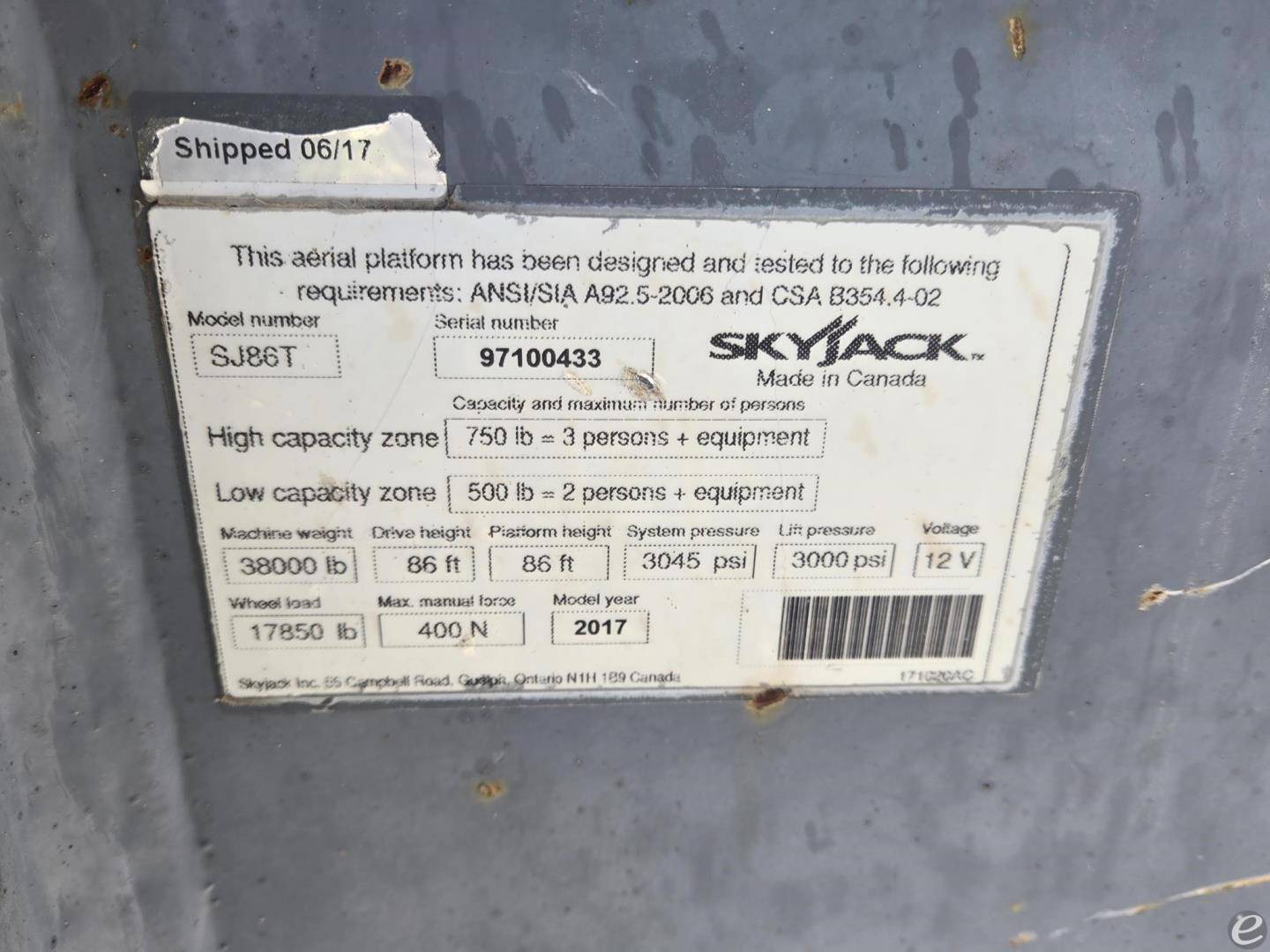 2017 Skyjack SJ86T