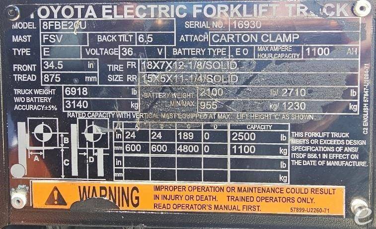 2018 Toyota 8FBE20U Electric Forklift - 123Forklift