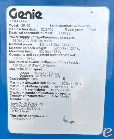 2015 Genie GR20