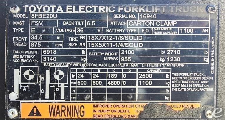 2018 Toyota 8FBE20U Electric Forklift - 123Forklift