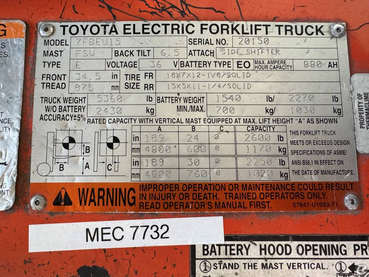 2009 Toyota 7FBEU15 Electric Forkli...