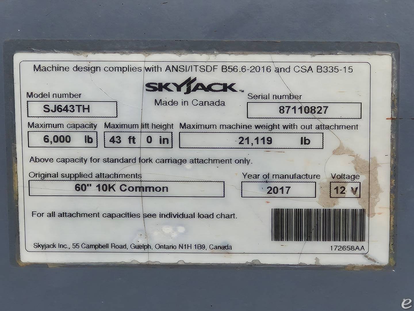 2017 Skyjack SJ643TH