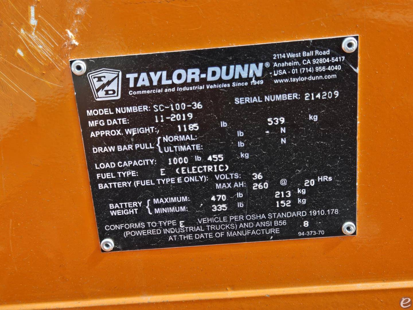 2019 Taylor Dunn SC1-00-36V