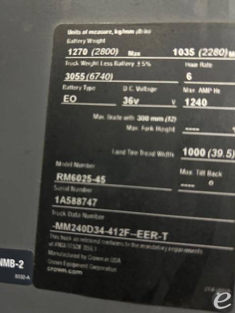 2020 Crown RM6025-45 Electric Reach Truck - 123Forklift