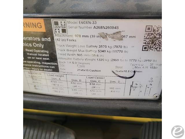 2018 Hyster E60XN Electric Forklift - 123Forklift