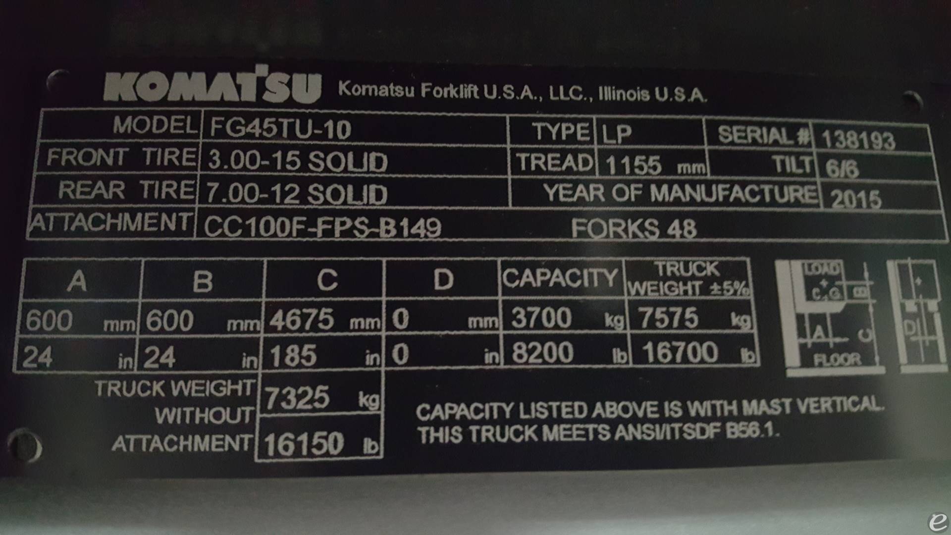 2015 Komatsu FG45TU-10