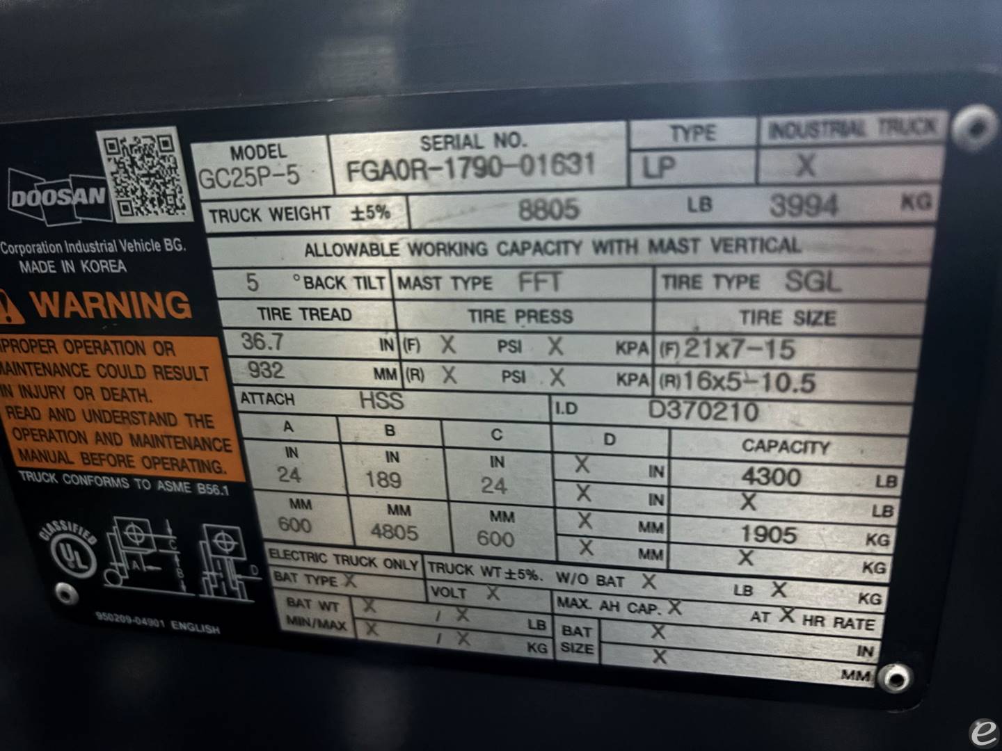 2018 Doosan GC25P-5