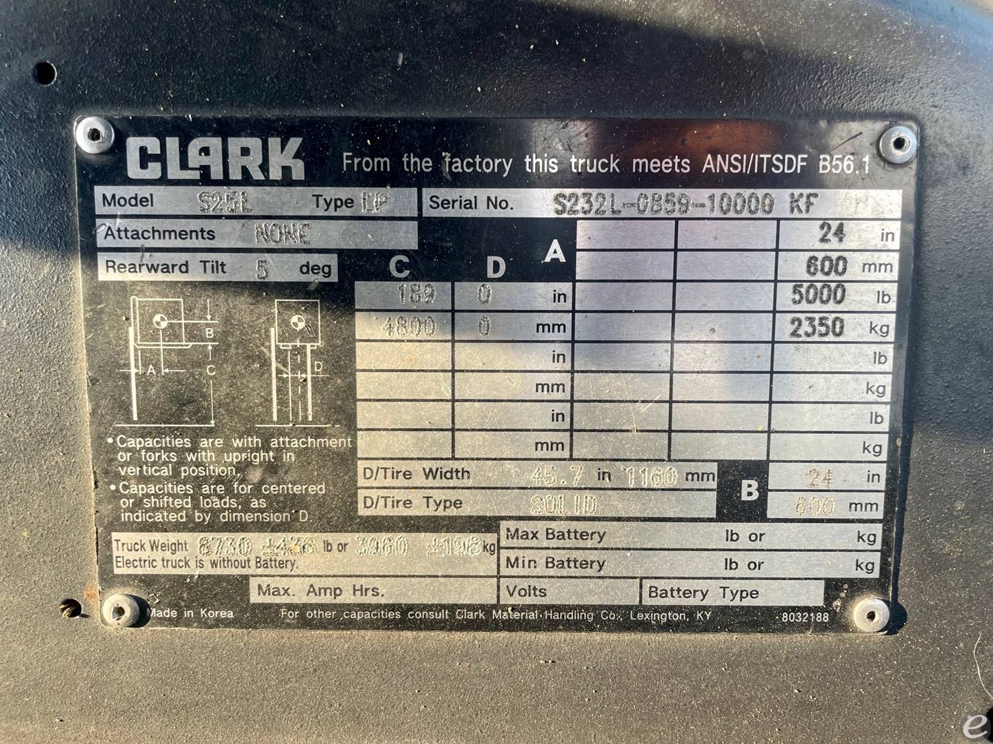 2018 Clark S25L LP Gas Forklift