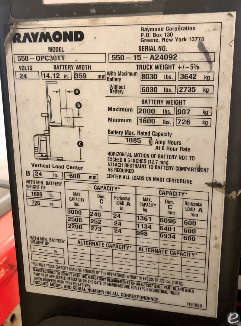 2015 Raymond 550-0PC30TT