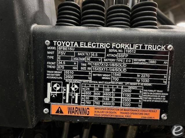 2019 Toyota 8FBE15U Electric Forklift - 123Forklift