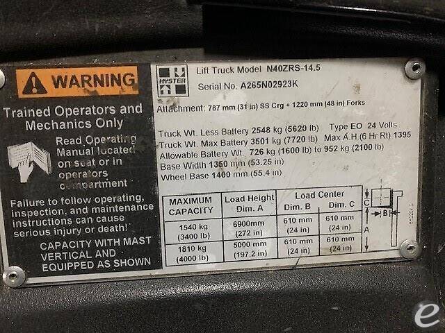 2012 Hyster N40ZRS Electric Reach Truck - 123Forklift