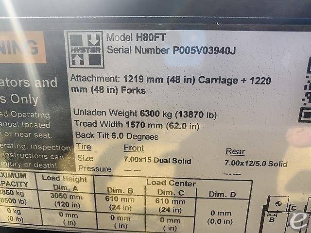 2011 Hyster H80FT Diesel Forklift - 123Forklift