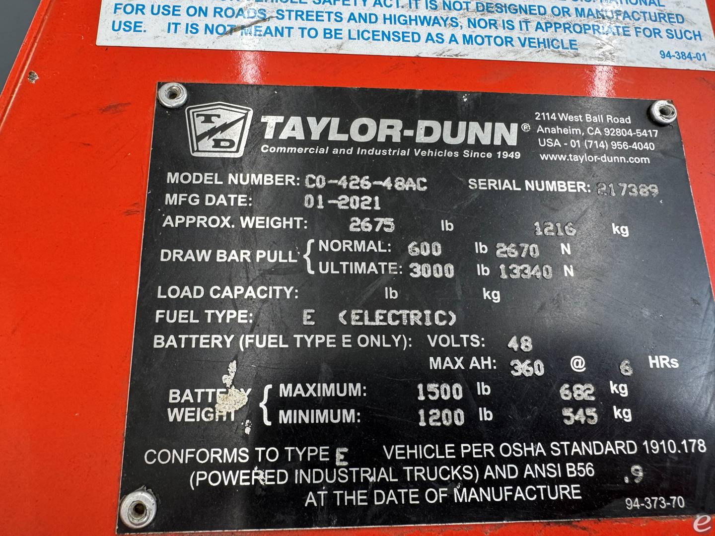 2021 Taylor Dunn CO-426-48AC