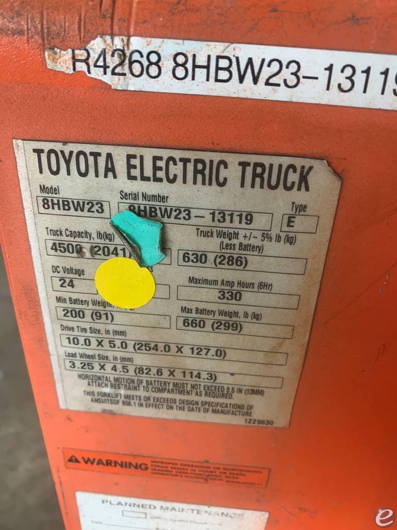 2016 Toyota 8HBW23 Electric Forklift - 123Forklift